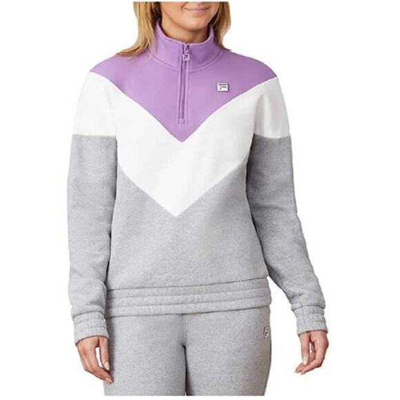 FILA Purple White Gray Retro Chevron 1/4 Zip Pullover Sweatshirt Fleece size S - Picture 1 of 8